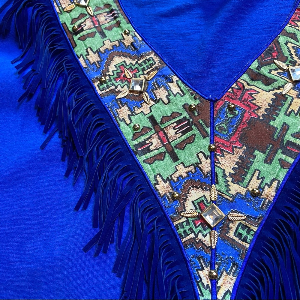 Vintage Cactus Western Fringe V-Neck Tee Shirt Women’s Size Medium - Picture 2 of 7